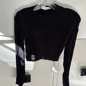 Black Textured Long Sleeve Top